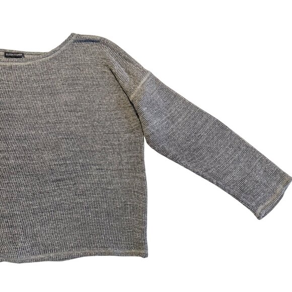 LARGE Eileen Fisher Gray Organic Linen Délavé Round Neck Crochet Top - Picture 7 of 11
